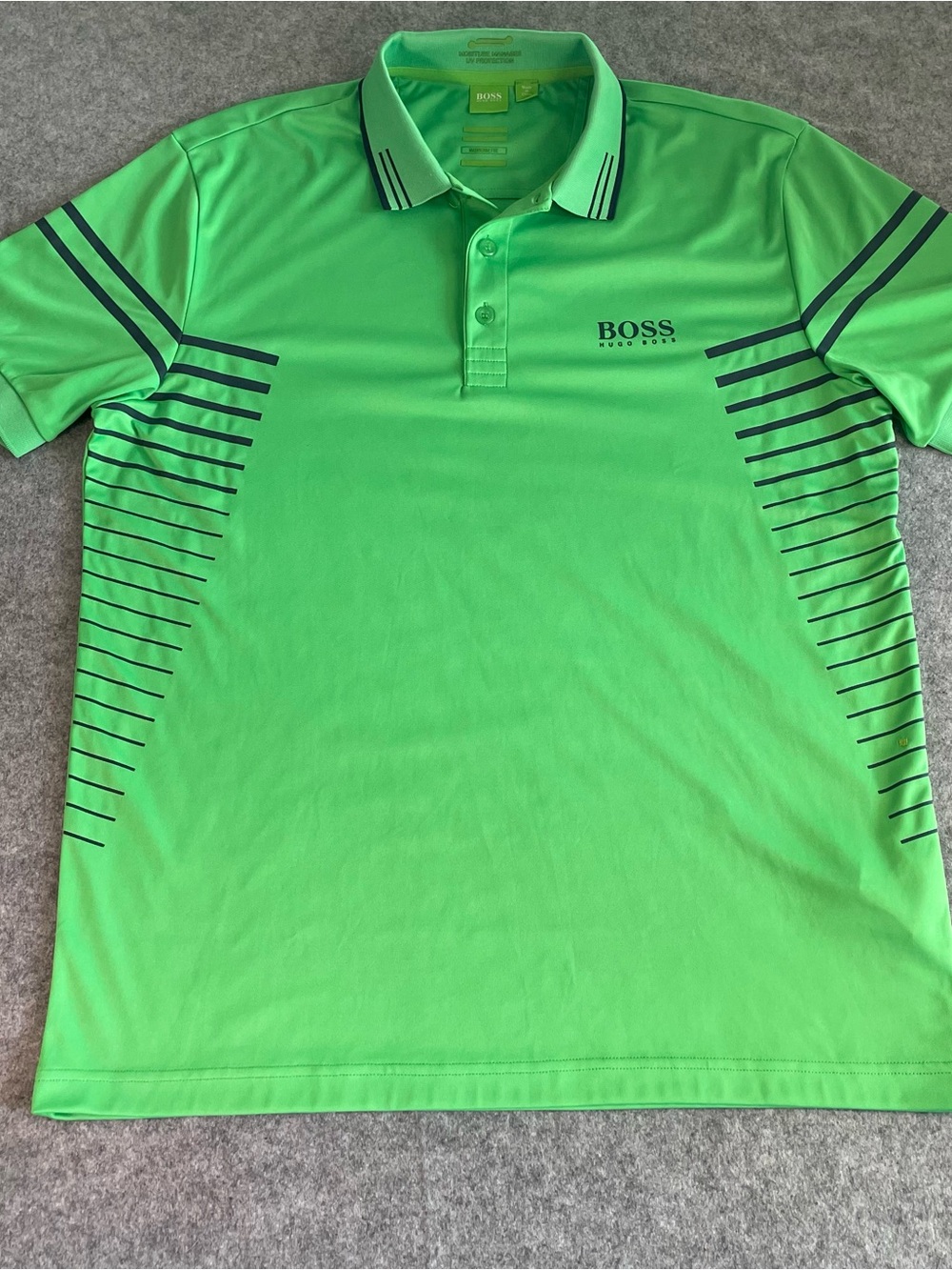Hugo Boss Neon Green Polo with black Stripe Accents